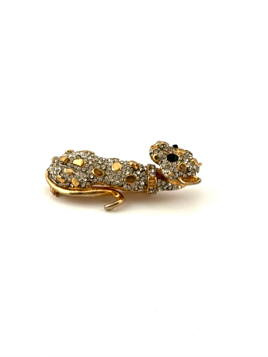 1970s Kenneth Jay Lane Rhinestone Leopard Brooch