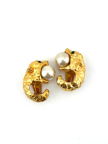 1960s Kenneth Jay Lane Animal with Pearl Earrings