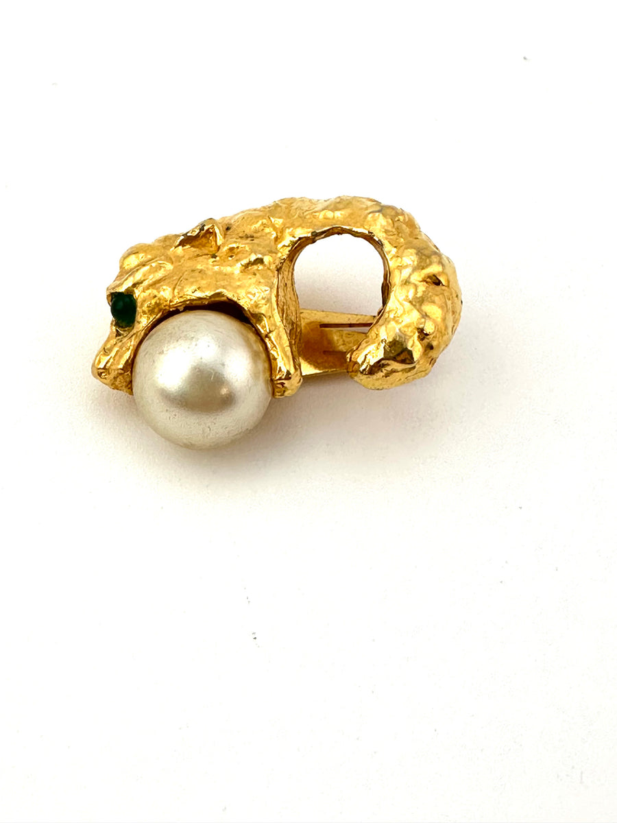 1960s Kenneth Jay Lane Animal with Pearl Earrings