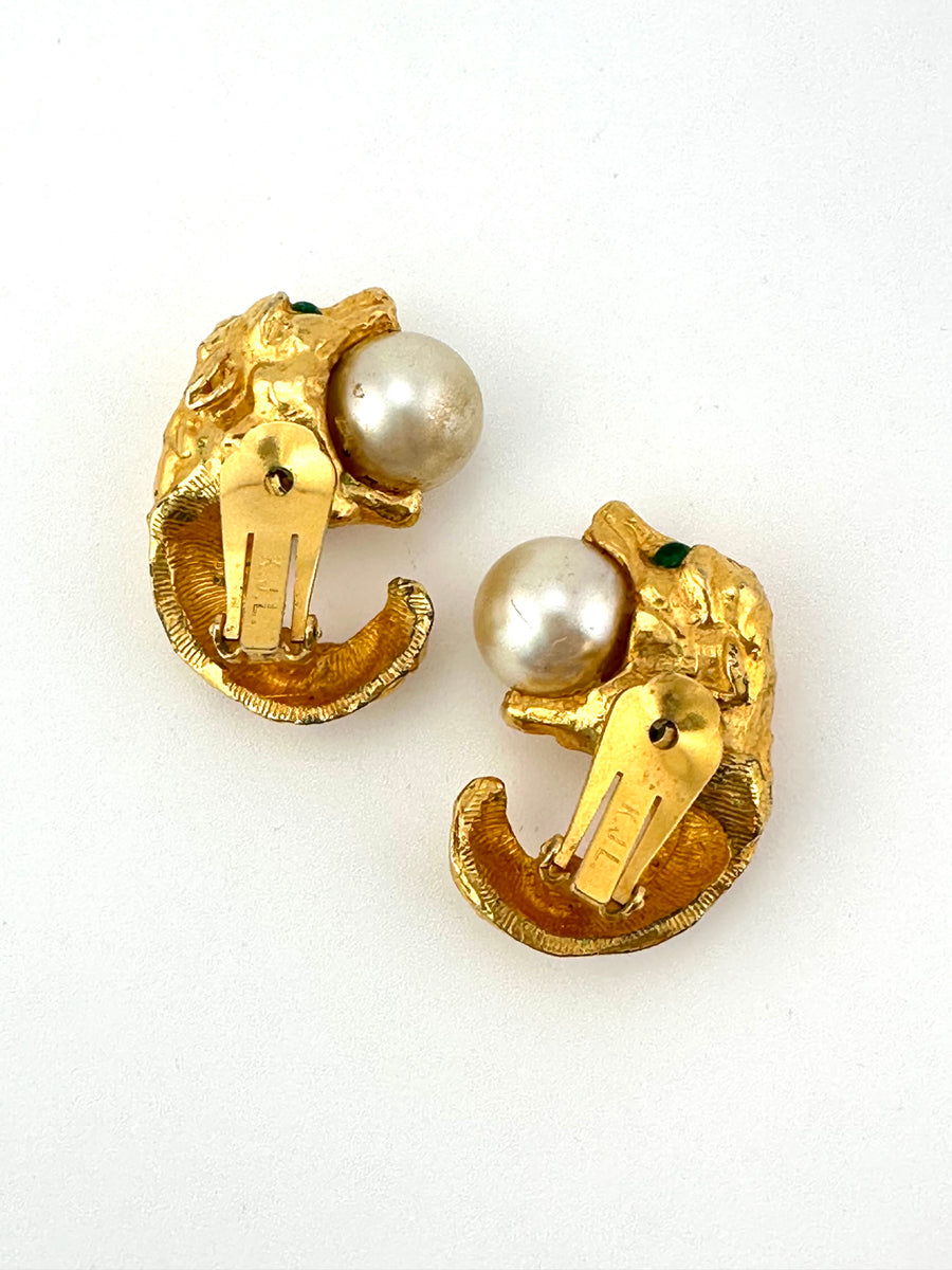 1960s Kenneth Jay Lane Animal with Pearl Earrings