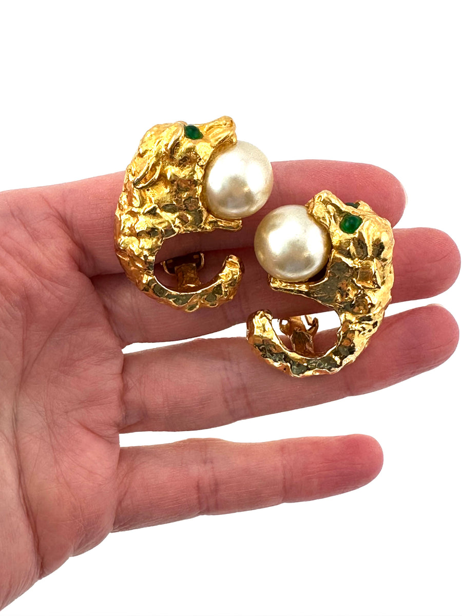 1960s Kenneth Jay Lane Animal with Pearl Earrings