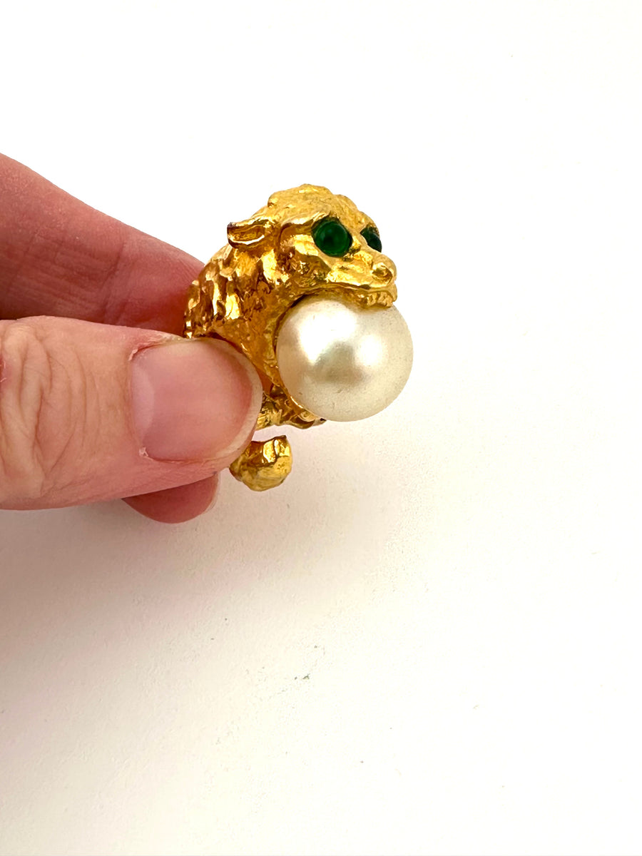 1960s Kenneth Jay Lane Animal with Pearl Earrings