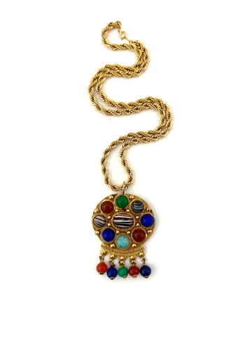 1960s Kenneth Jay Lane Colored Stone Pendant Necklace