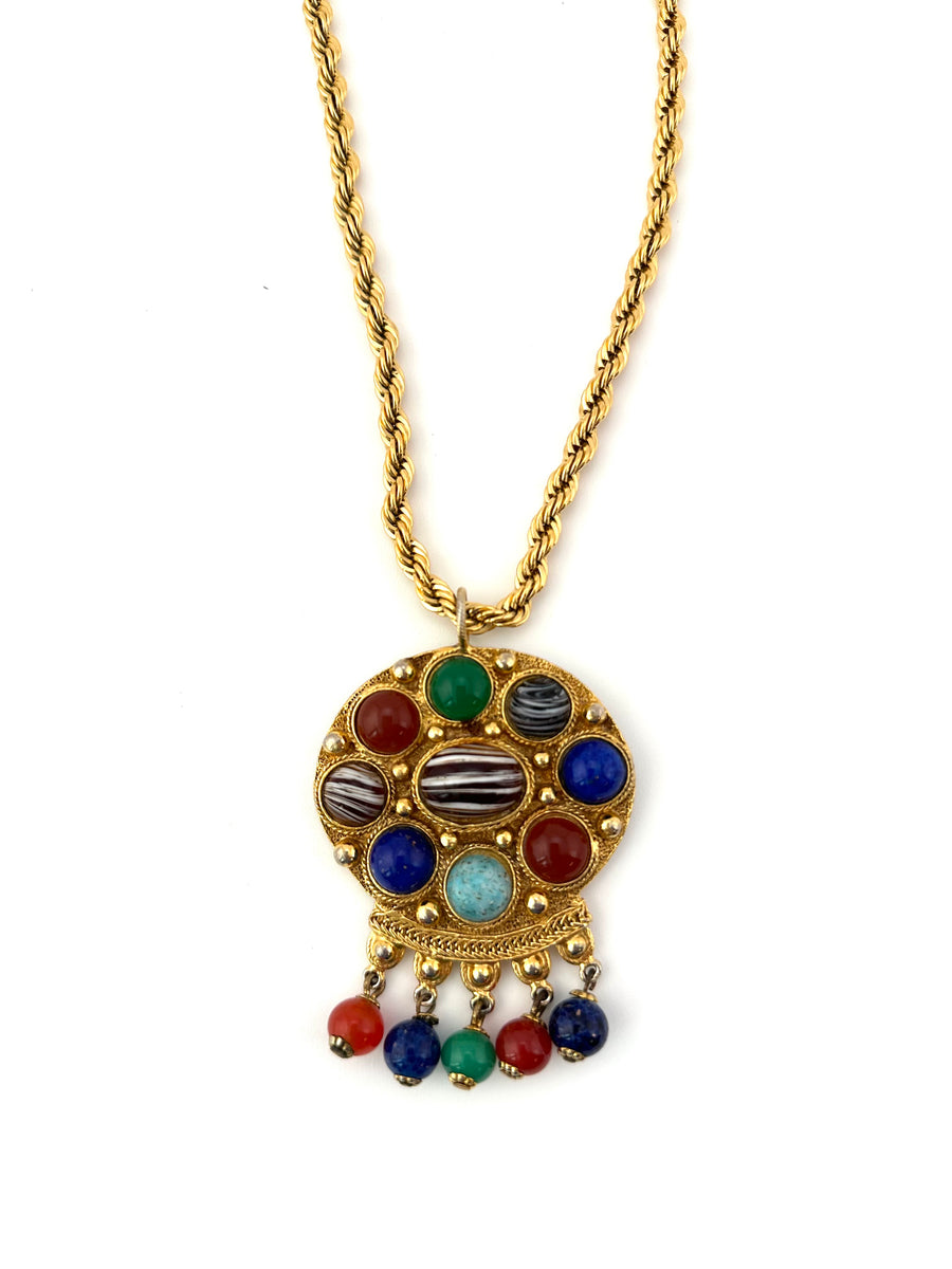 1960s Kenneth Jay Lane Colored Stone Pendant Necklace