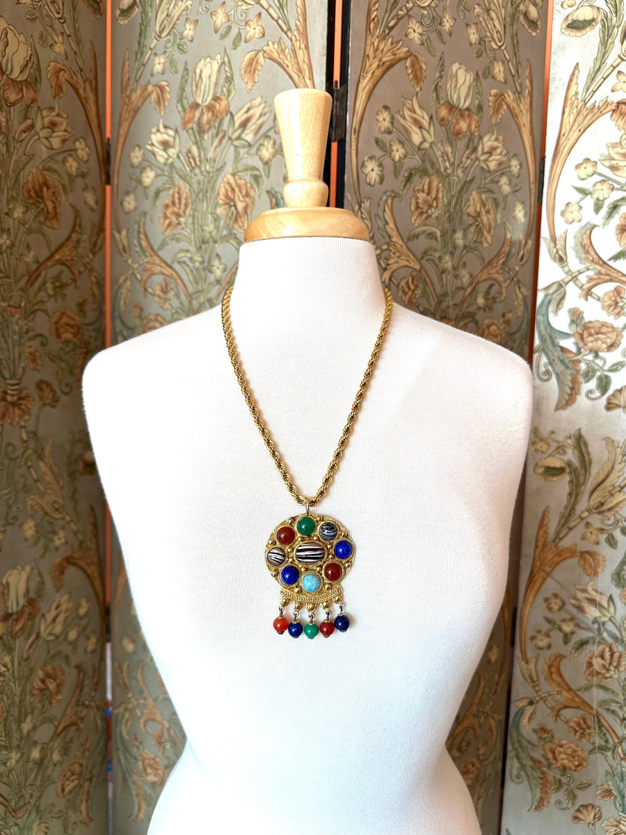 1960s Kenneth Jay Lane Colored Stone Pendant Necklace