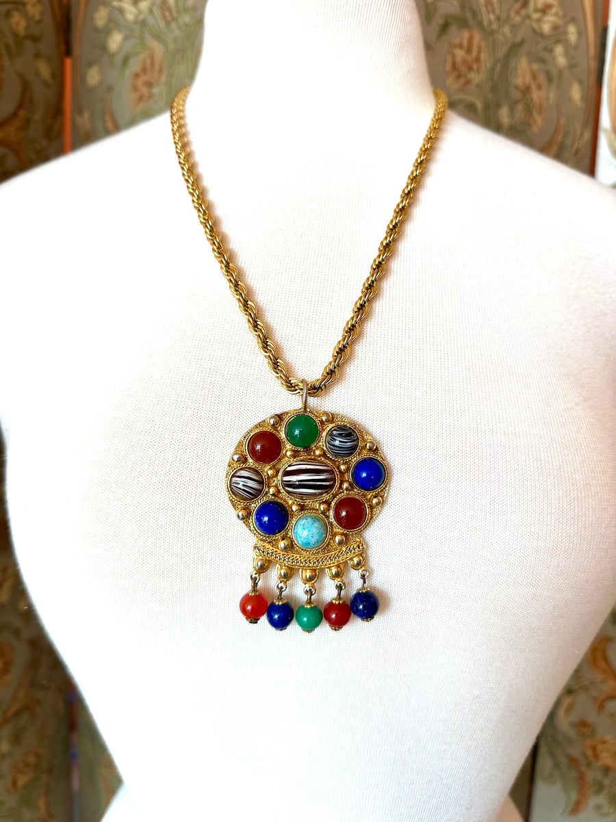 1960s Kenneth Jay Lane Colored Stone Pendant Necklace