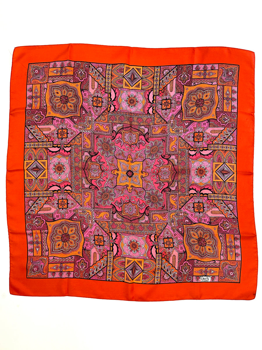 Vintage 1970s Liberty of London Orange and Pink Paisley Scarf