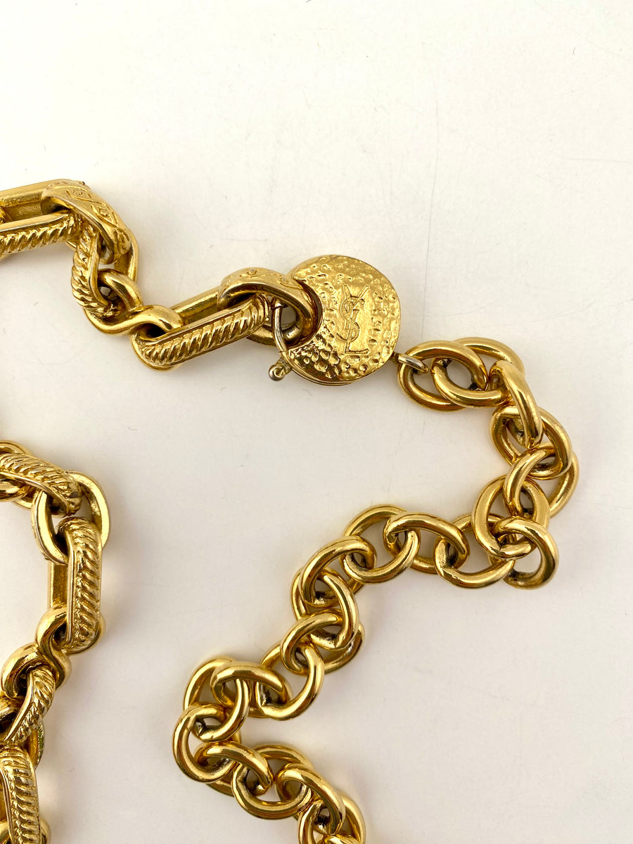 Vintage Yves Saint Laurent Chain Necklace with Reversible Tortoiseshell Pendant