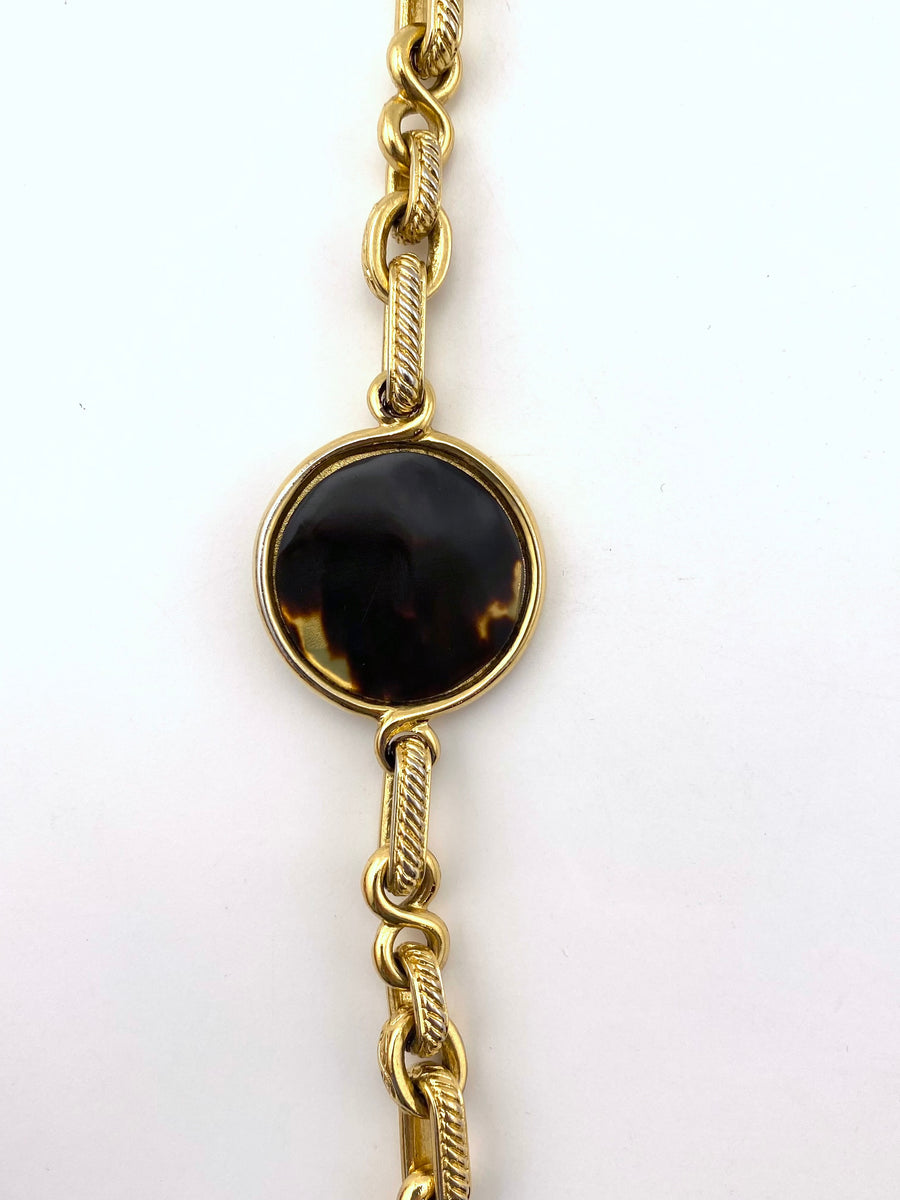 Vintage Yves Saint Laurent Chain Necklace with Reversible Tortoiseshell Pendant