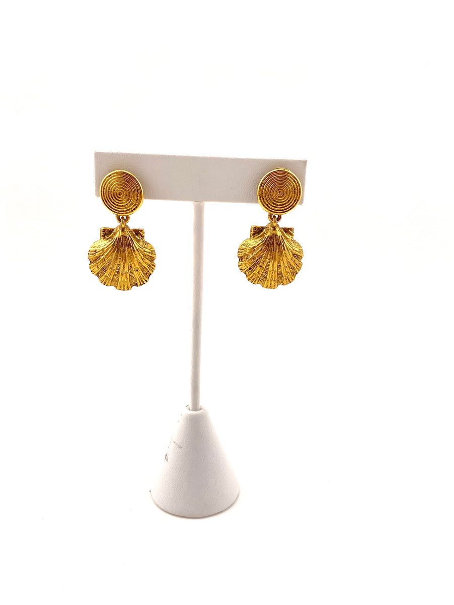 Vintage Yves Saint Laurent Goldtone Dangle Shell Earrings