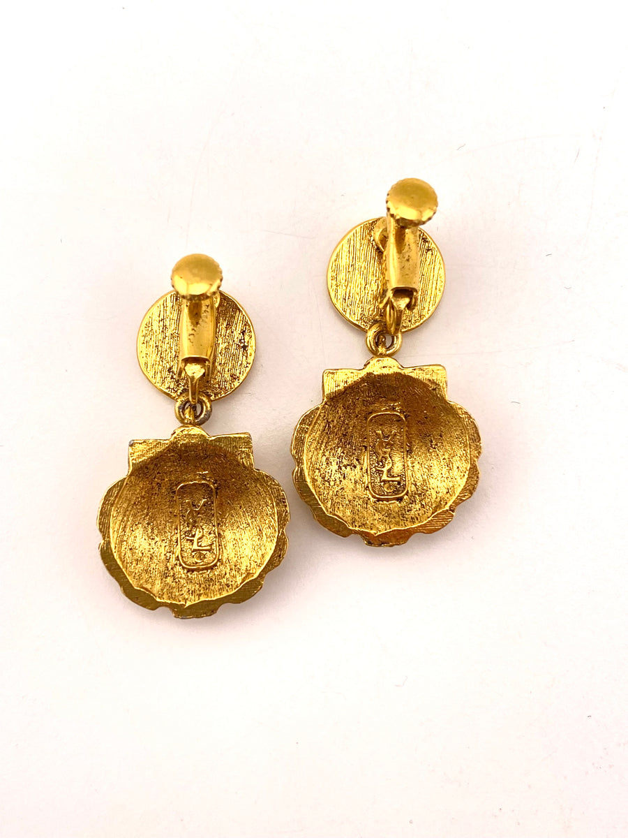 Vintage Yves Saint Laurent Goldtone Dangle Shell Earrings