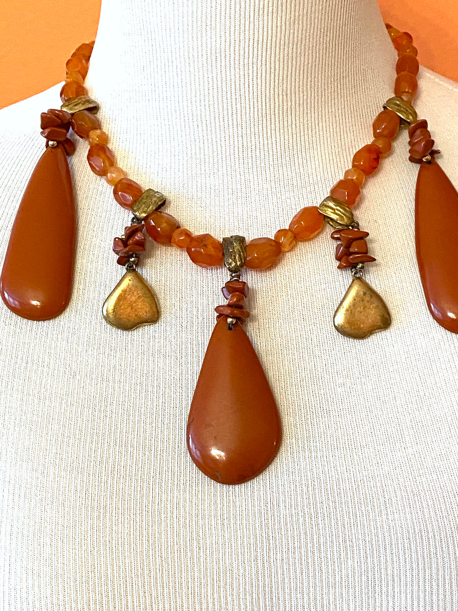 1970s Yves Saint Laurent Stone and Goldtone Metal Necklace