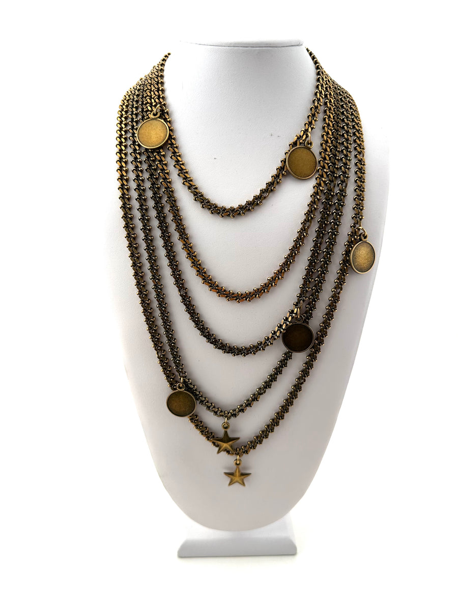 Givenchy Five Strand Antiqued Gold Chain Necklace