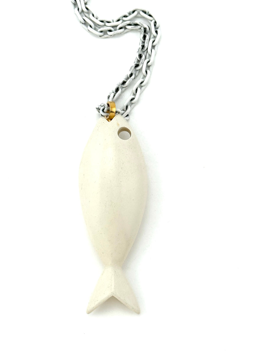 1960s Trifari White Modernist Fish Pendant Necklace