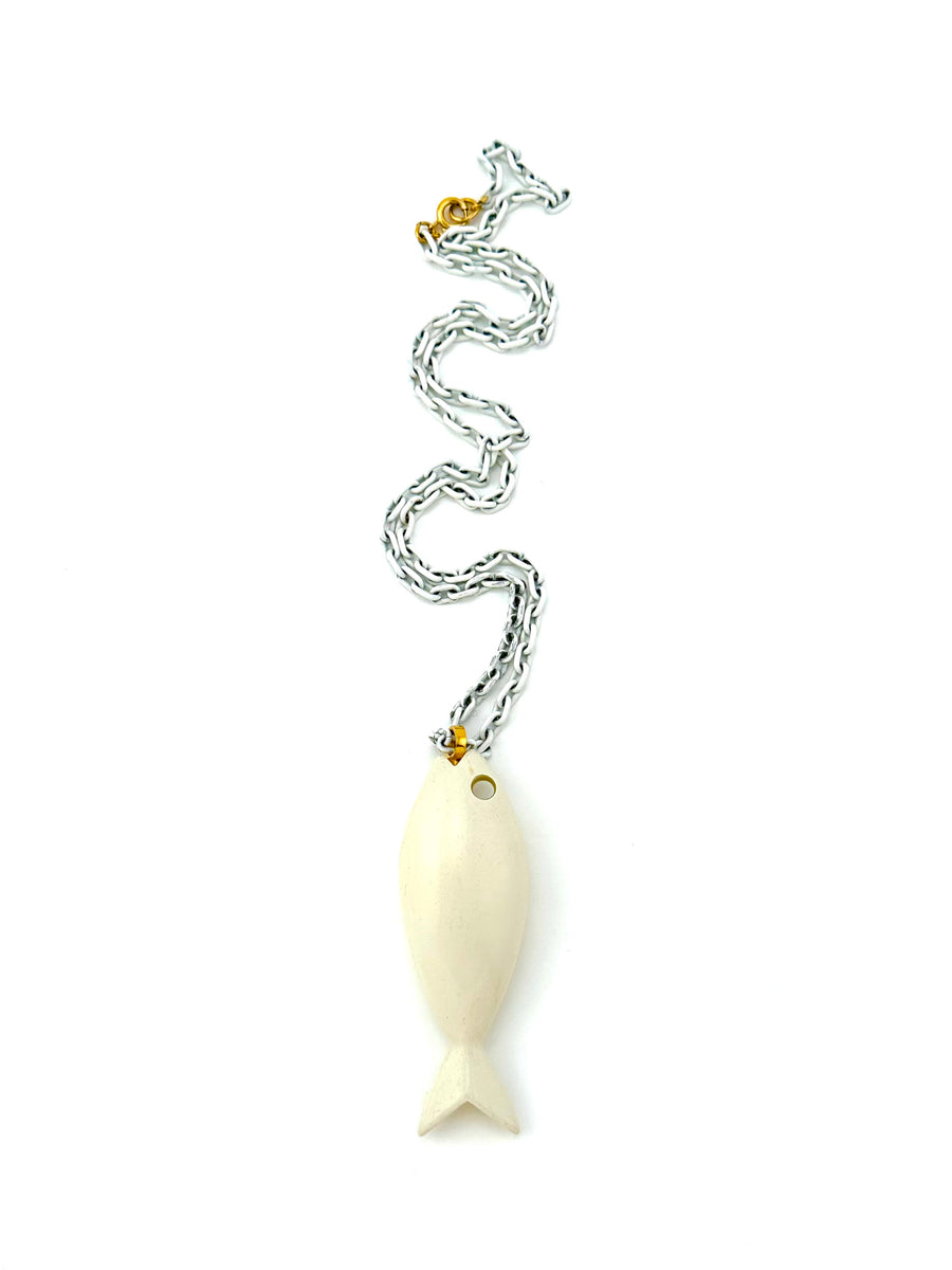 1960s Trifari White Modernist Fish Pendant Necklace