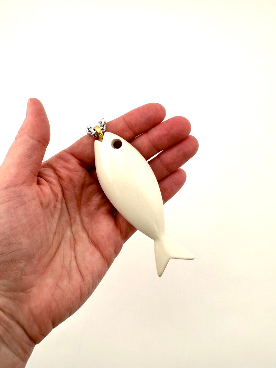 1960s Trifari White Modernist Fish Pendant Necklace