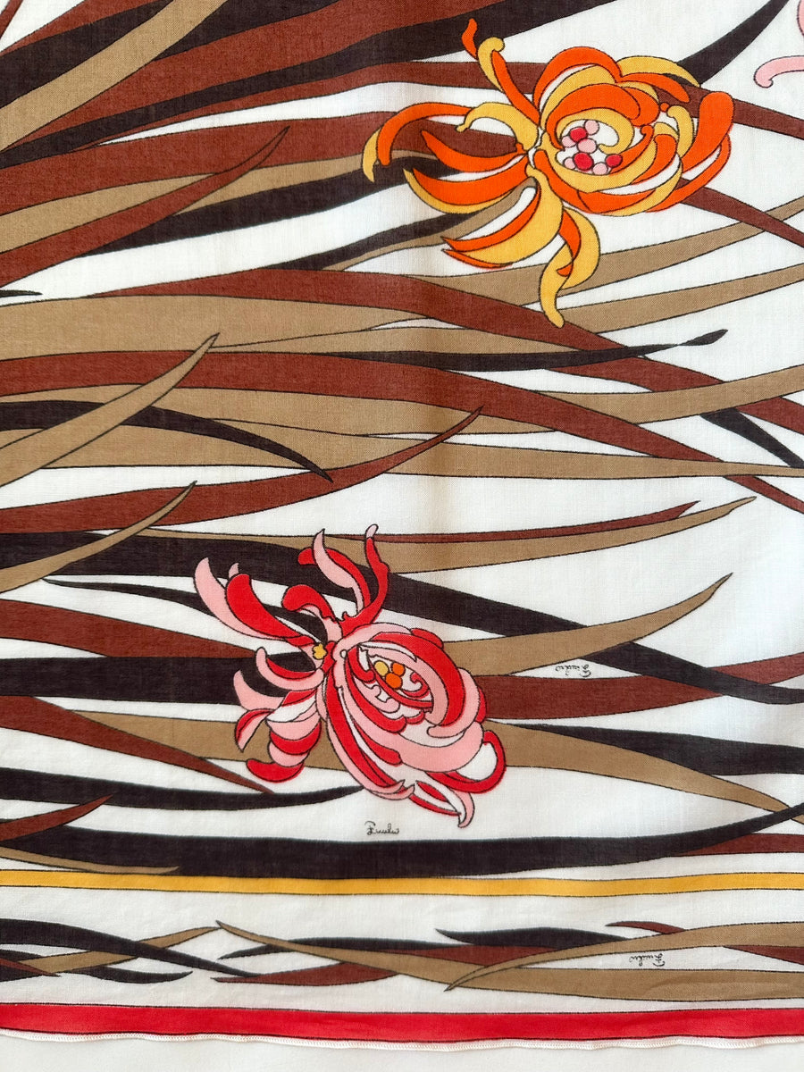 1970s Cotton Emilio Pucci Flower Printed Scarf
