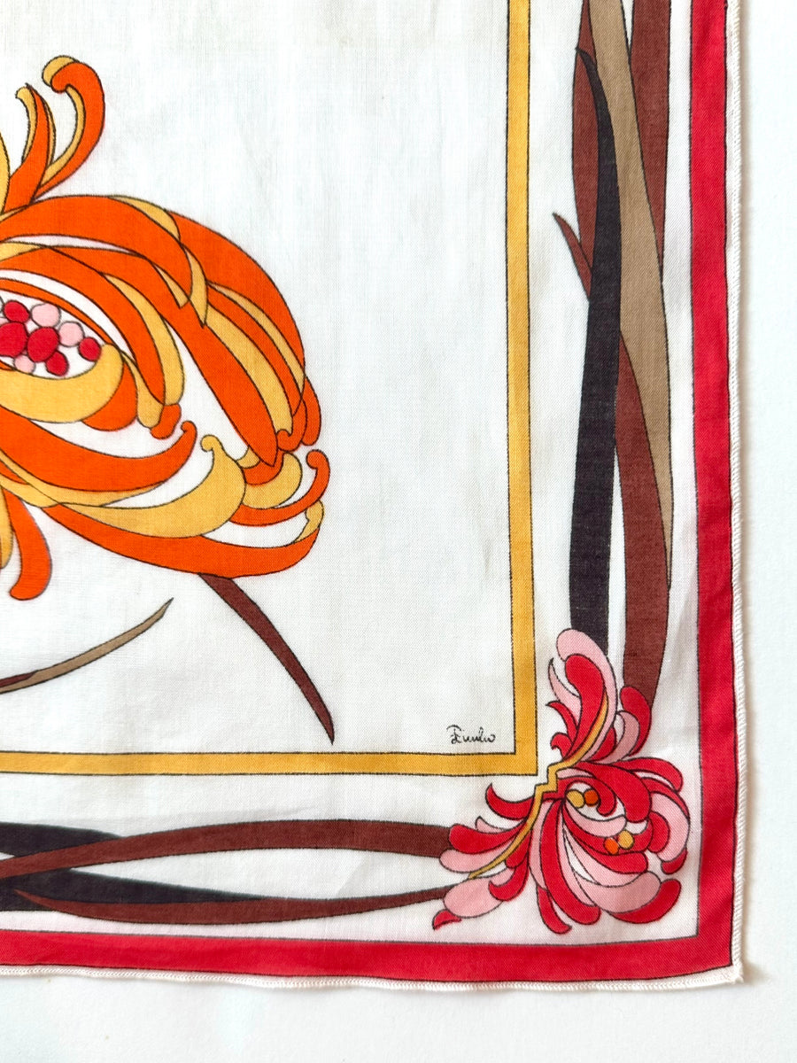 1970s Cotton Emilio Pucci Flower Printed Scarf