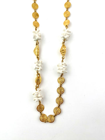 1960s Trifari White Coral and Shell Necklace
