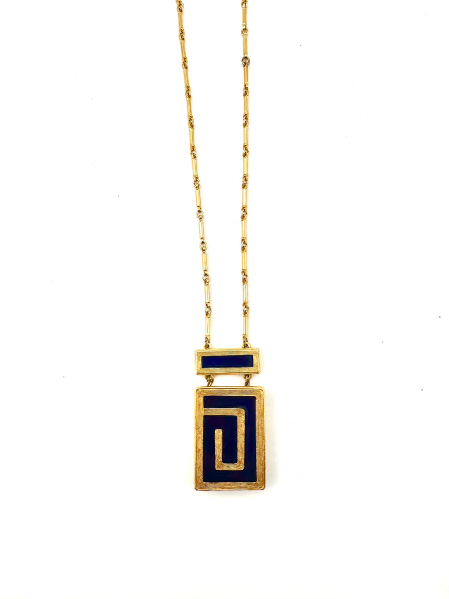 Vintage 1970s Estee Lauder Geometric Compact Pendant Necklace