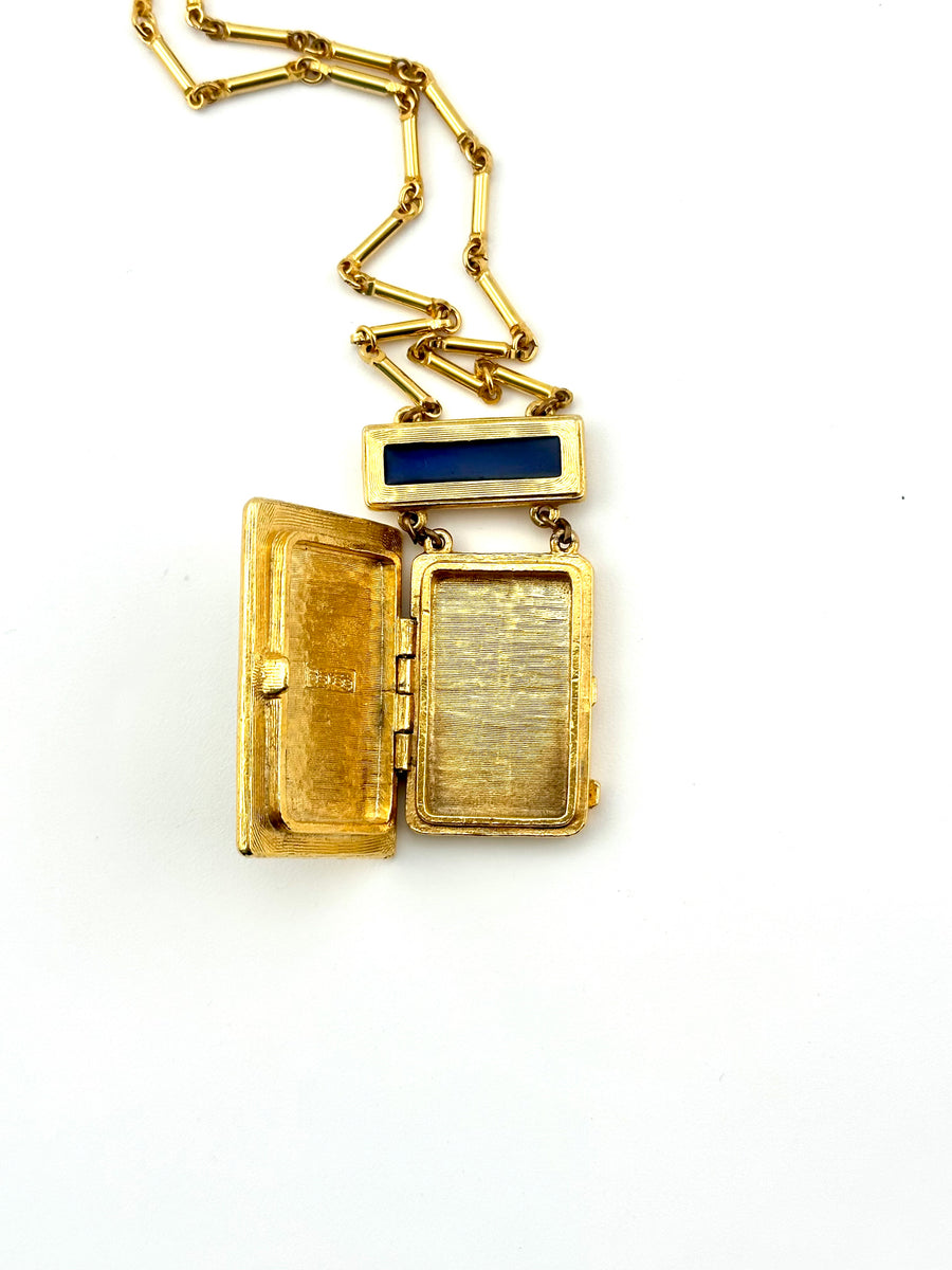 Vintage 1970s Estee Lauder Geometric Compact Pendant Necklace
