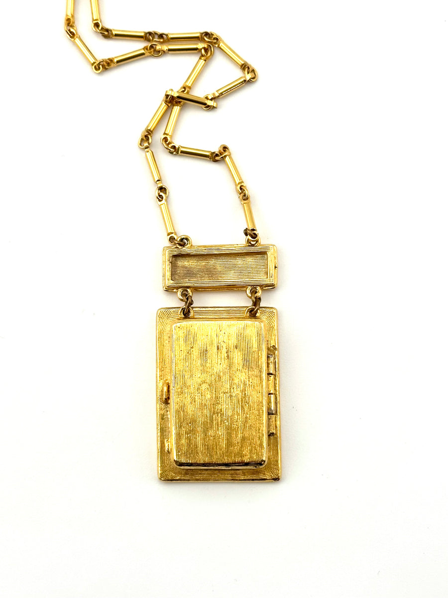 Vintage 1970s Estee Lauder Geometric Compact Pendant Necklace