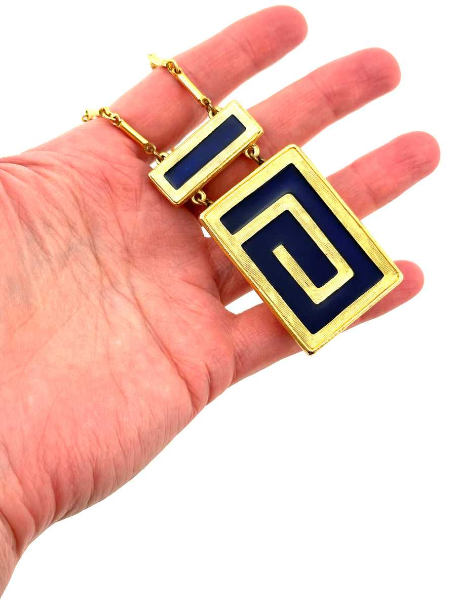 Vintage 1970s Estee Lauder Geometric Compact Pendant Necklace