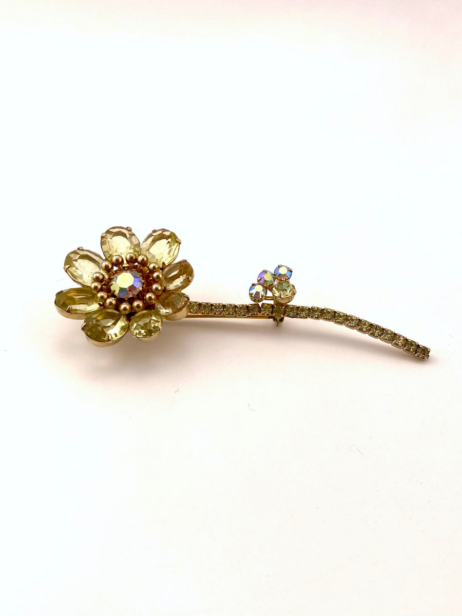 1950s Large Yellow Crystal Flower Brooch