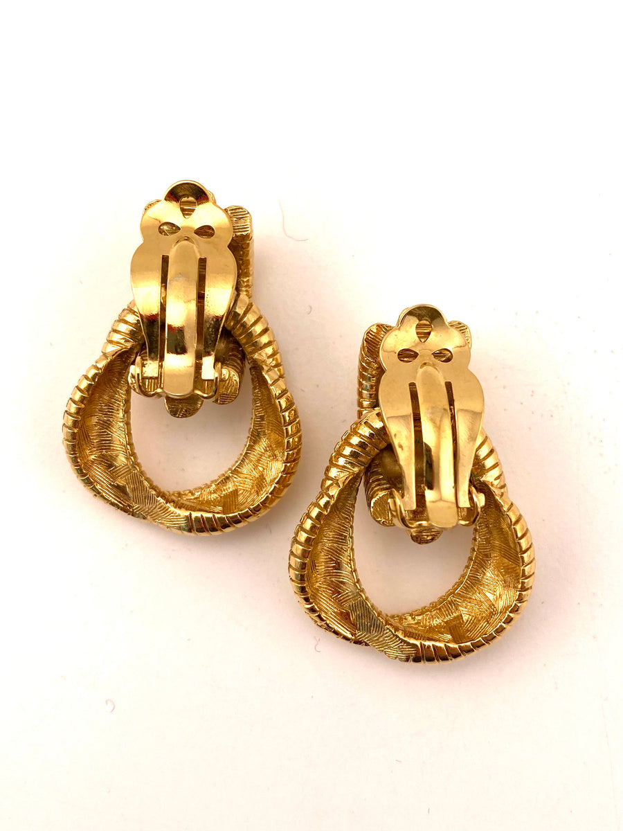 1980s Gold Door Knocker Hoop Earrings