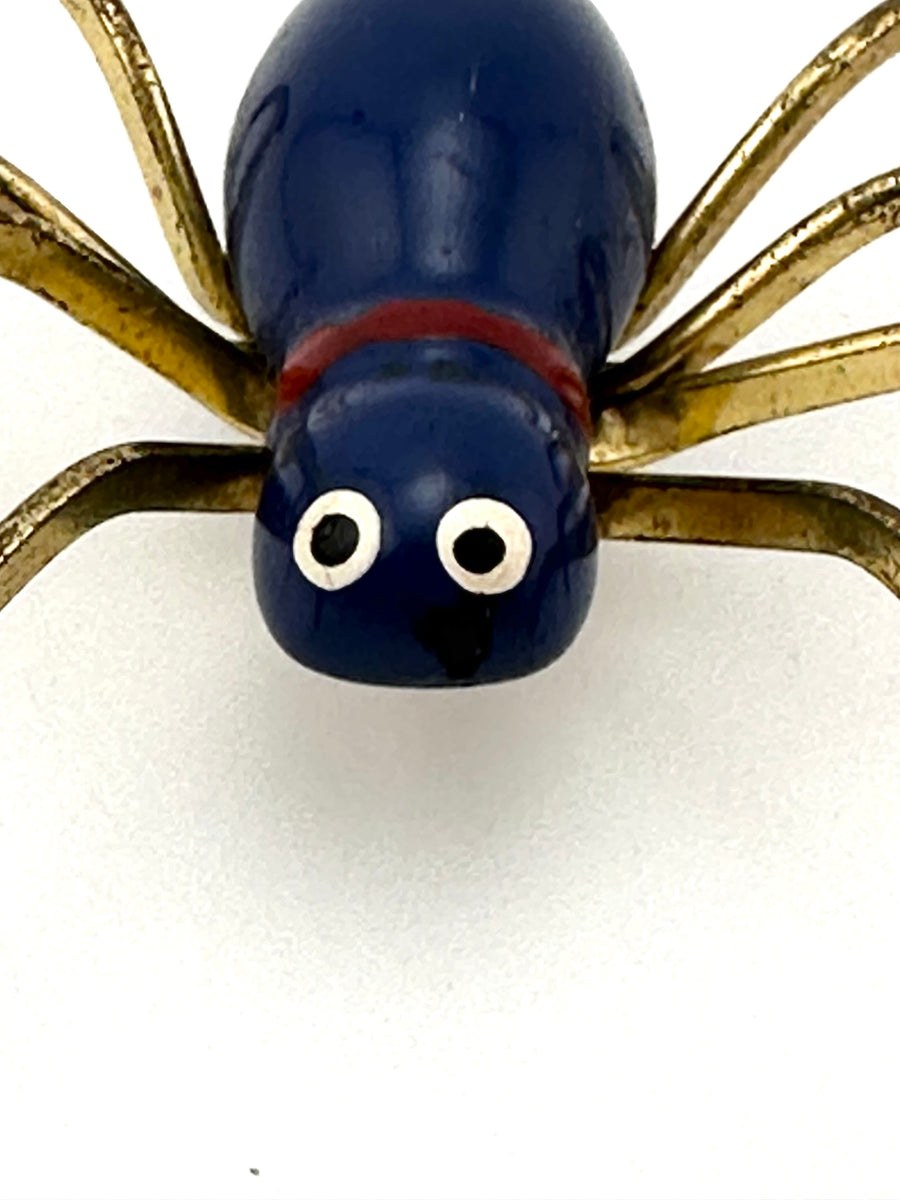 Vintage 1940s Blue Lacquer Spider Brooch