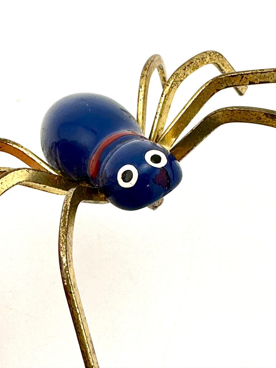 Vintage 1940s Blue Lacquer Spider Brooch