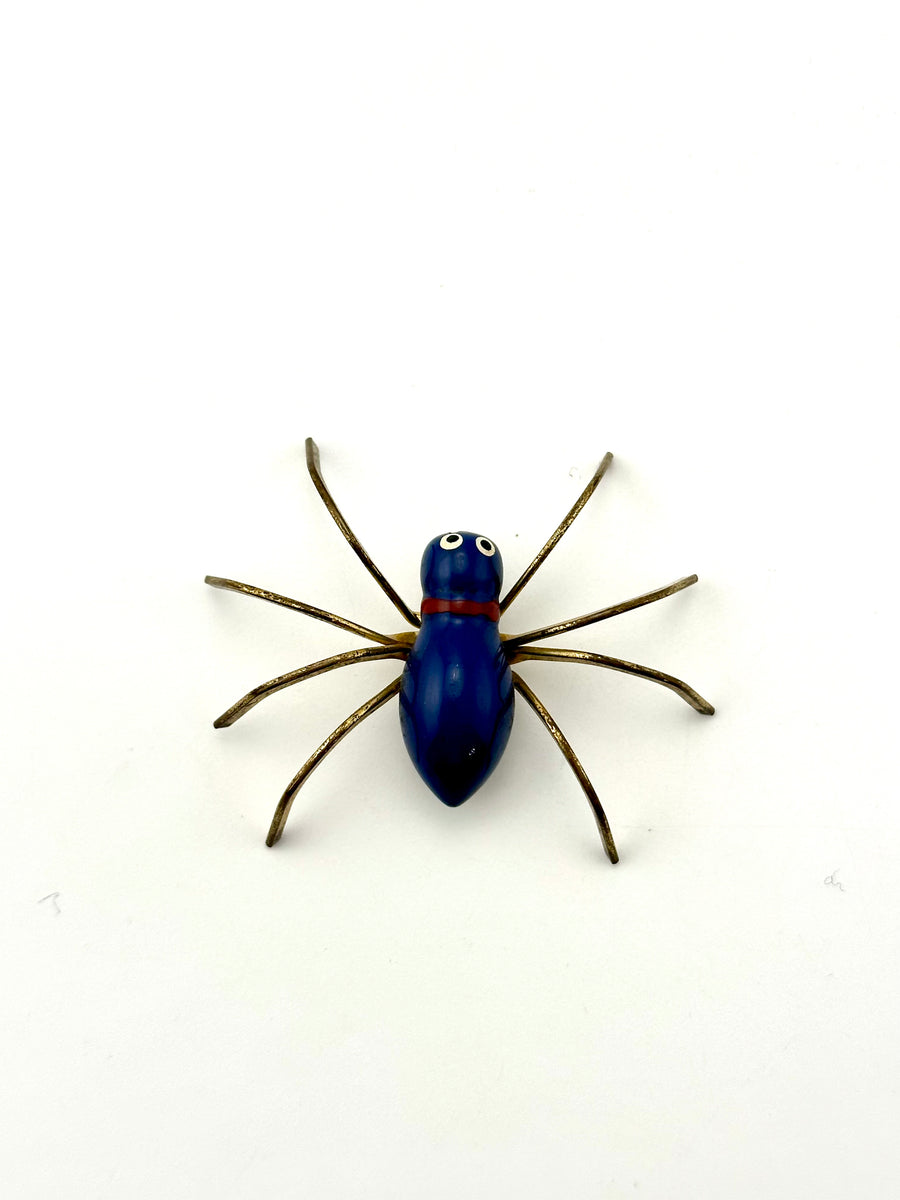 Vintage 1940s Blue Lacquer Spider Brooch