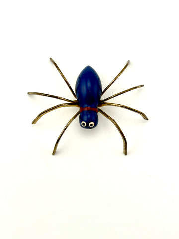 Vintage 1940s Blue Lacquer Spider Brooch