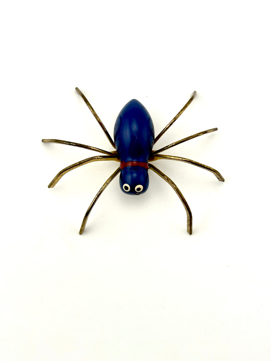 Vintage 1940s Blue Lacquer Spider Brooch