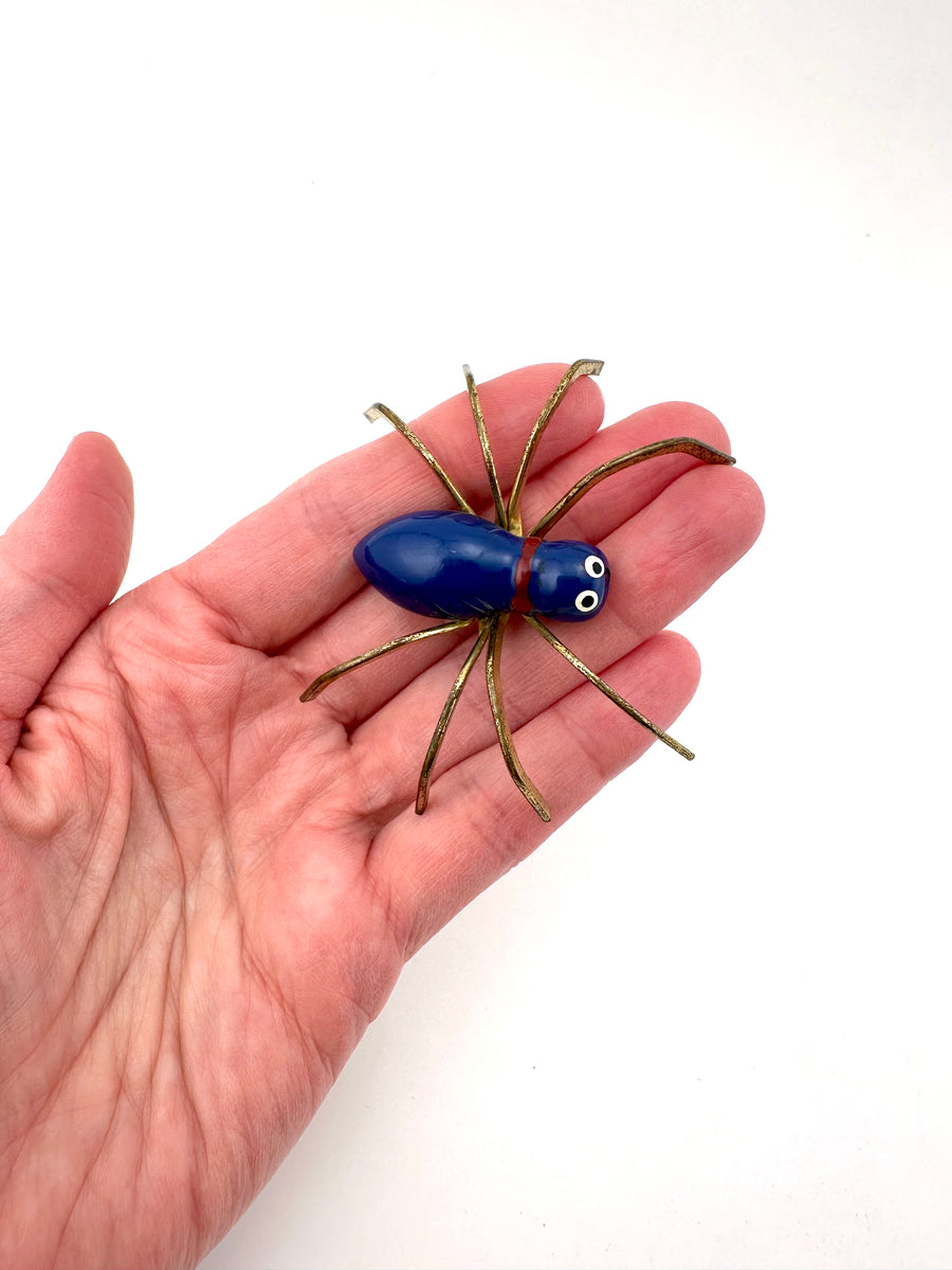 Vintage 1940s Blue Lacquer Spider Brooch