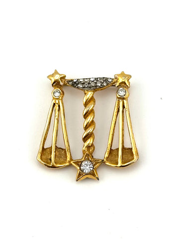 Vintage 1960s Kenneth Jay Lane Libra Scales Brooch Zodiac