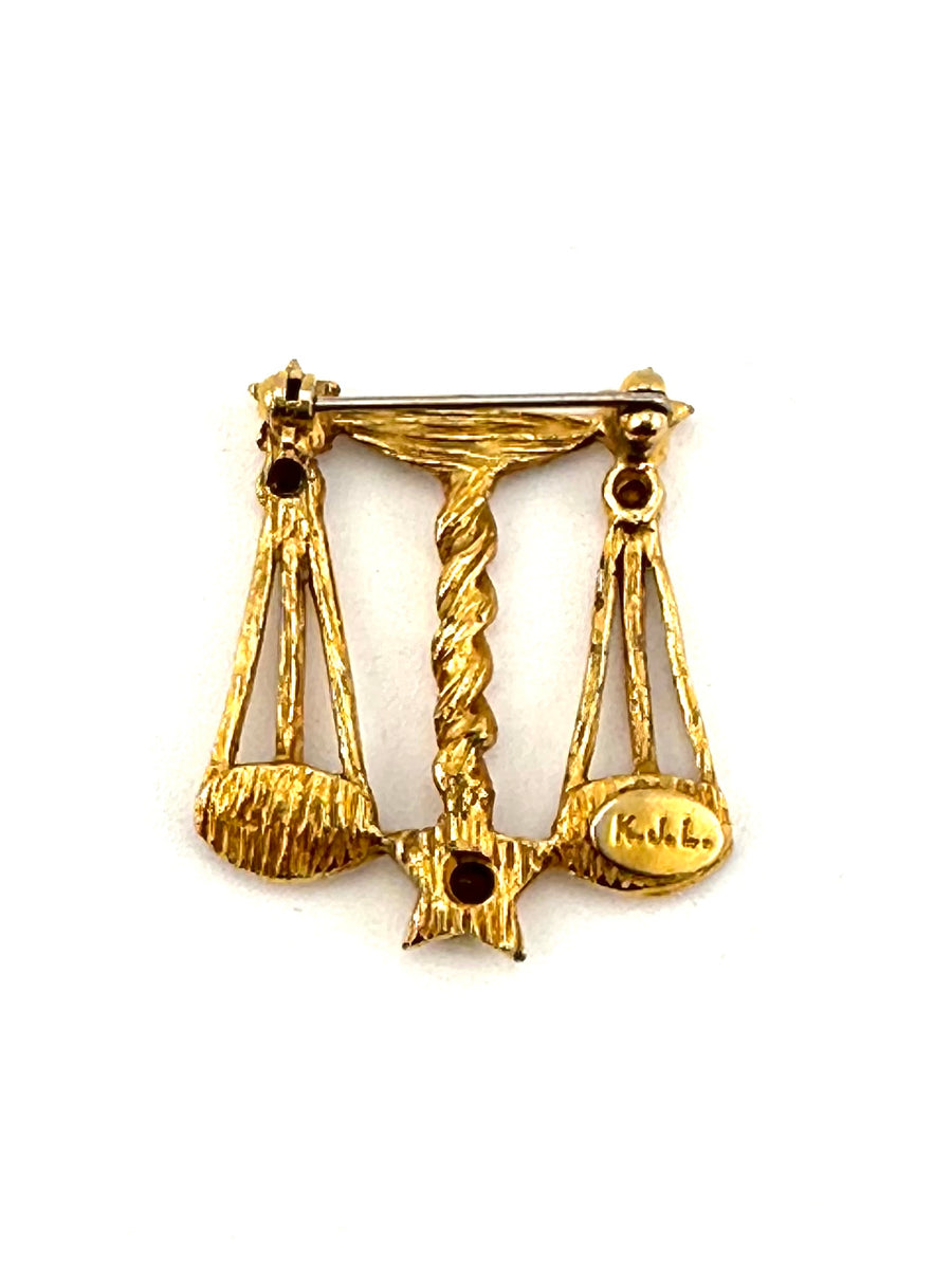 Vintage 1960s Kenneth Jay Lane Libra Scales Brooch Zodiac