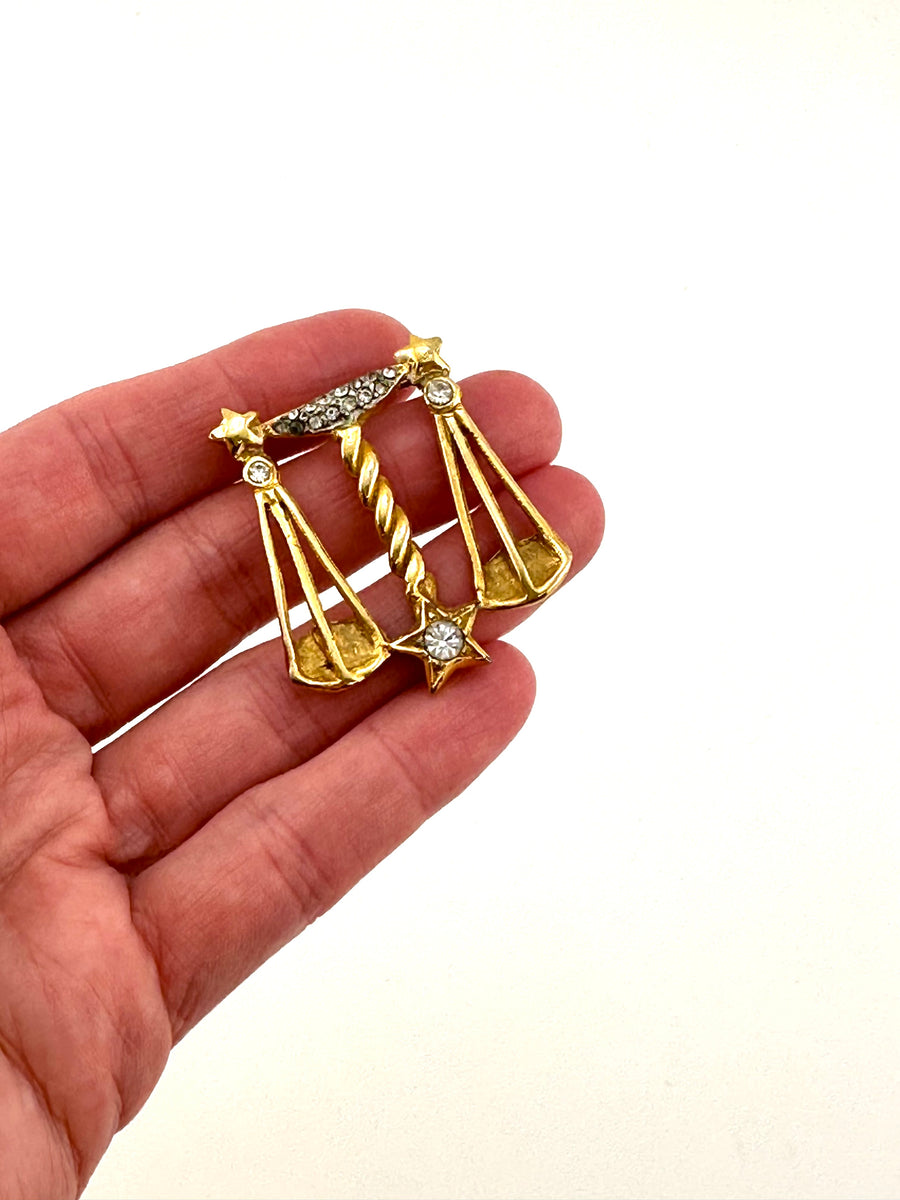 Vintage 1960s Kenneth Jay Lane Libra Scales Brooch Zodiac