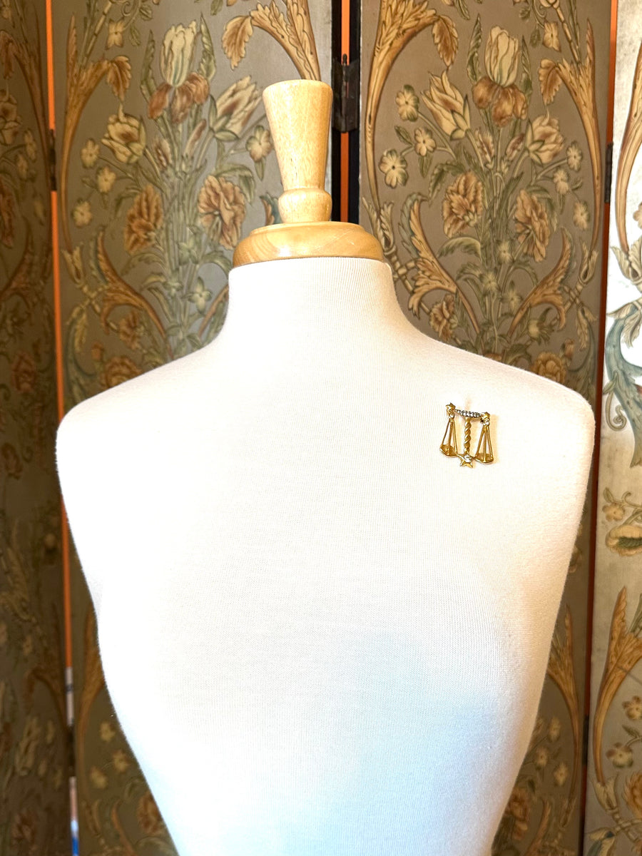 Vintage 1960s Kenneth Jay Lane Libra Scales Brooch Zodiac