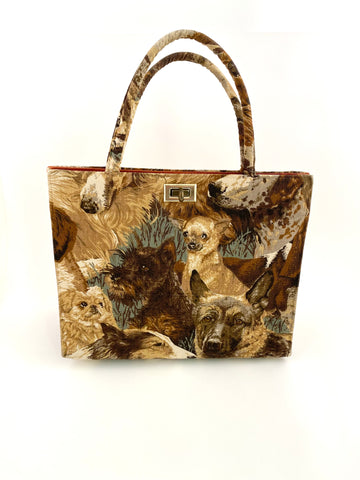 1970s Margaret Smith Fabric Dog Print Handbag