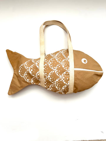 Vintage 1980s Canvas Fish Tote Bag with Original Tag Handbag