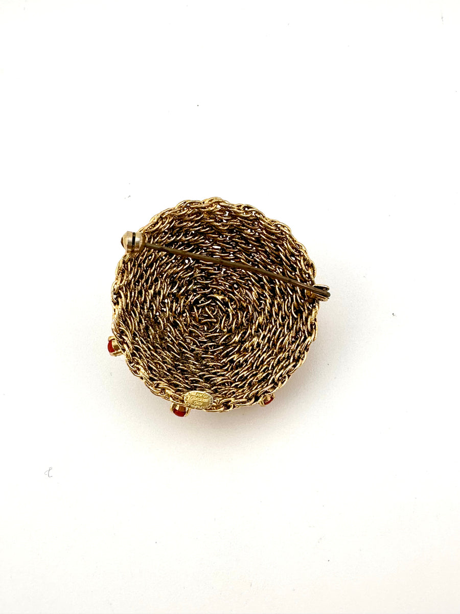 1960's Christian Dior Gold and Coral Domed Brooch 1963