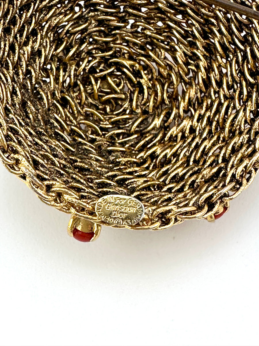 1960's Christian Dior Gold and Coral Domed Brooch 1963