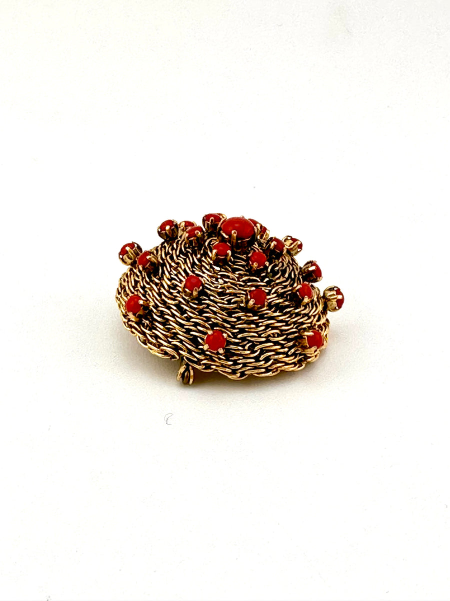 1960's Christian Dior Gold and Coral Domed Brooch 1963