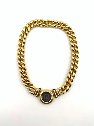 1970s Ciner Coin Necklace with Curb Link Chain