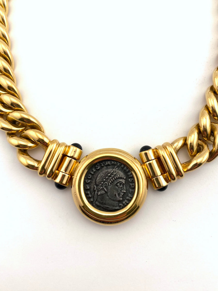 1970s Ciner Coin Necklace with Curb Link Chain
