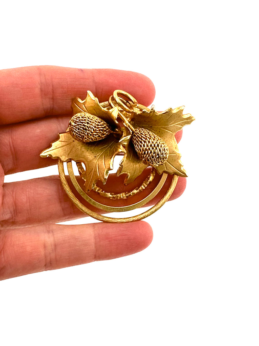 1950s Goldtone Leaf and Berry Brooch and Earrings Set