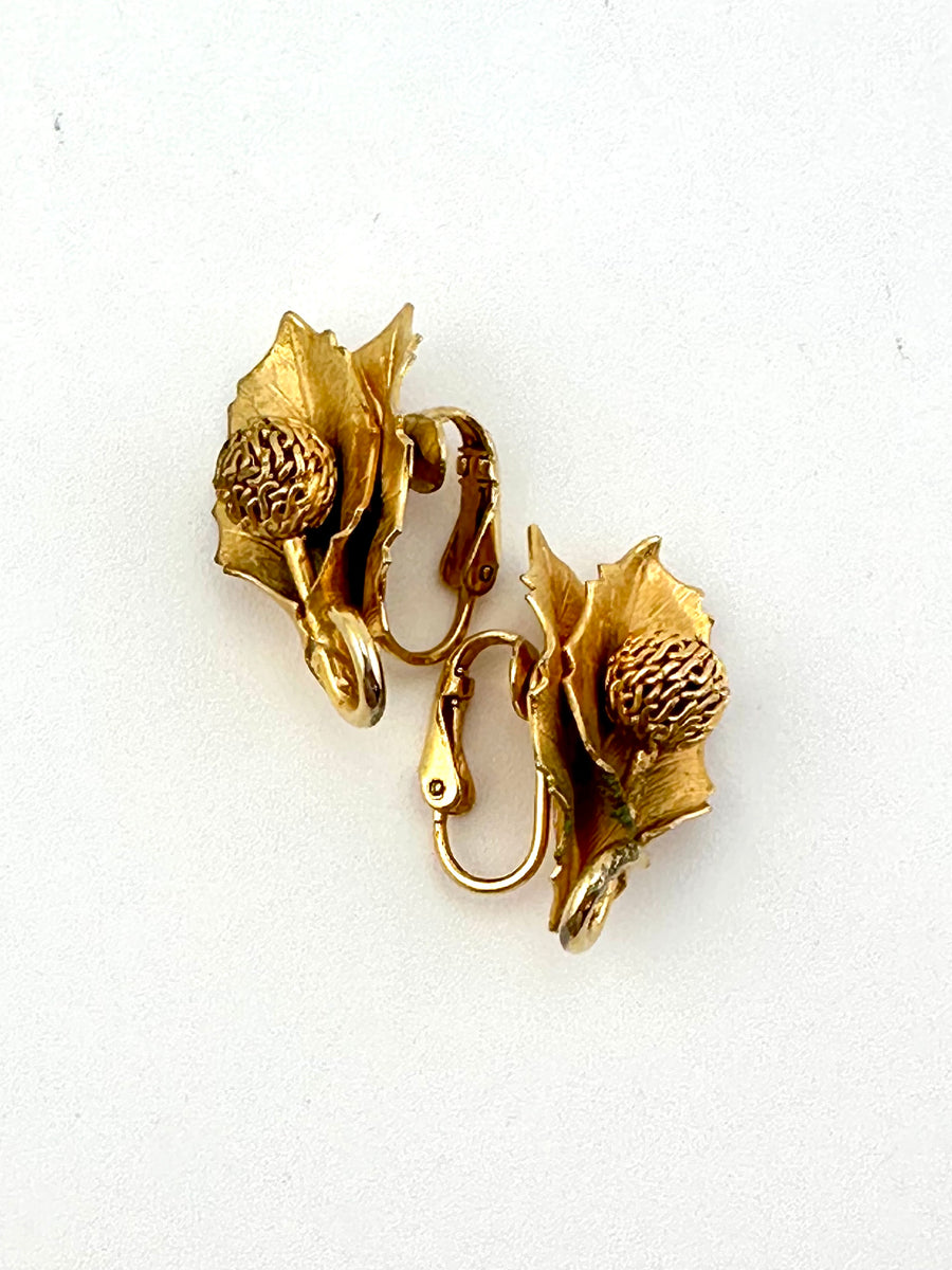 1950s Goldtone Leaf and Berry Brooch and Earrings Set