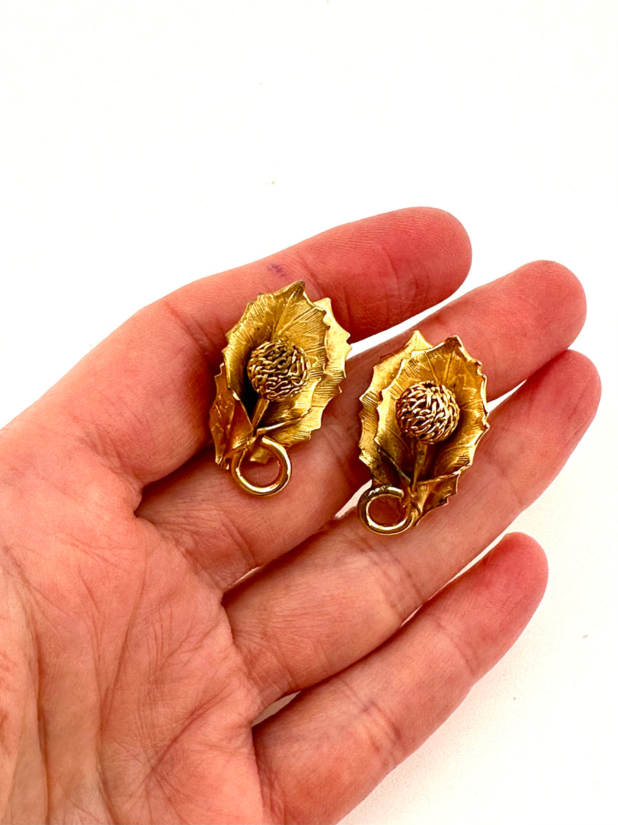 1950s Goldtone Leaf and Berry Brooch and Earrings Set