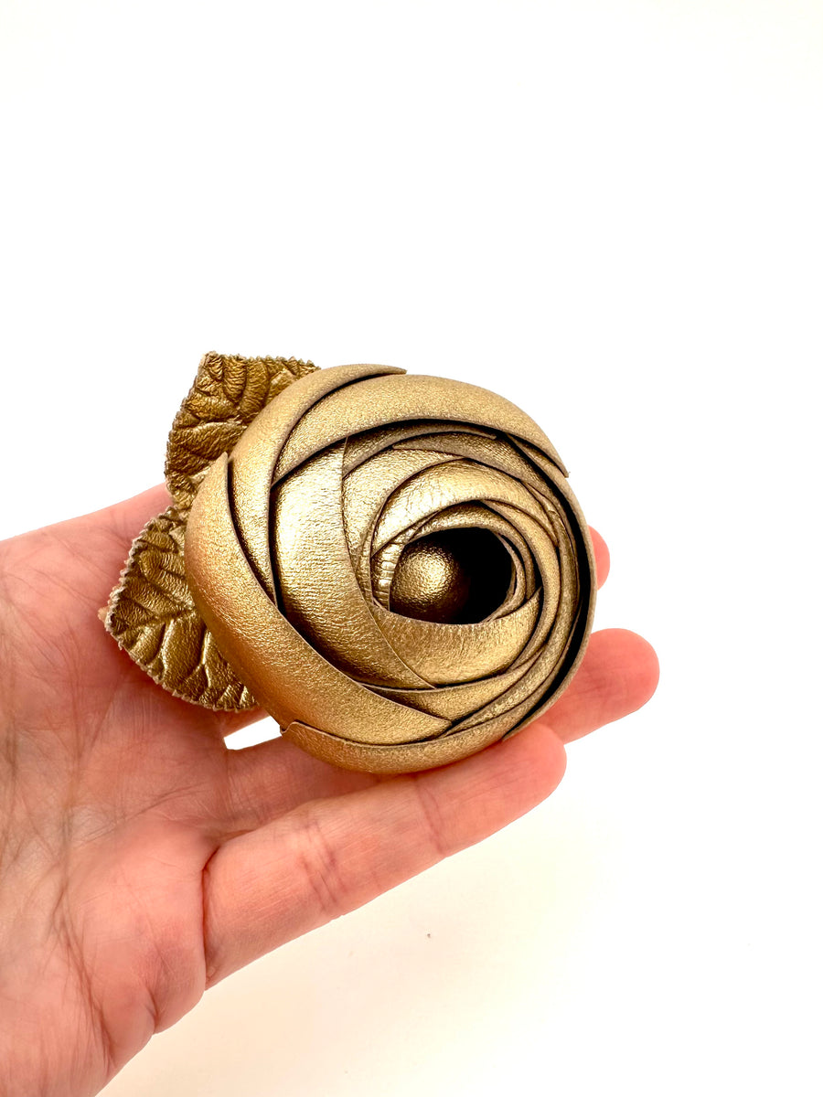 Vintage Chanel Gold Leather Camellia Brooch